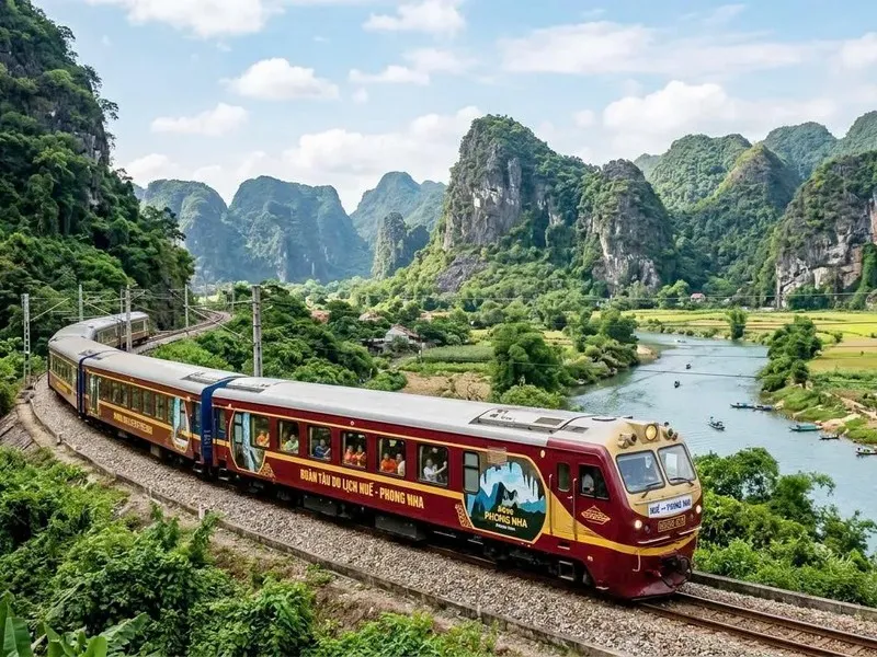 Ride the new Hue to Phong Nha Heritage Train and explore UNESCO-listed Central Vietnam. Combine Hue, Phong Nha caves and scenic backroads with Vietnam Cycling Tours.